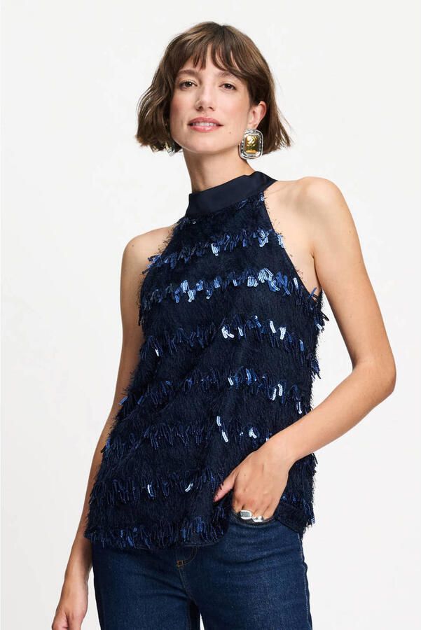 POM Amsterdam top met pailletten donkerblauw