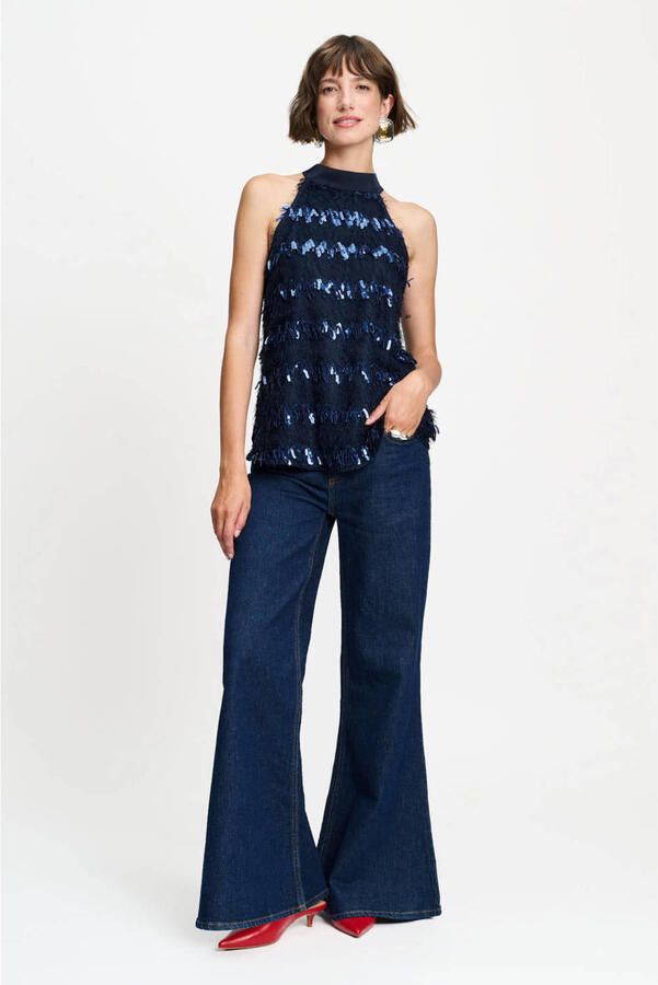 POM Amsterdam top met pailletten donkerblauw - Foto 2