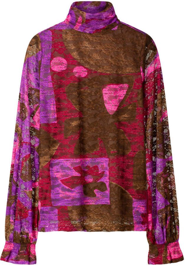 POM Amsterdam top met ruches en print bruin