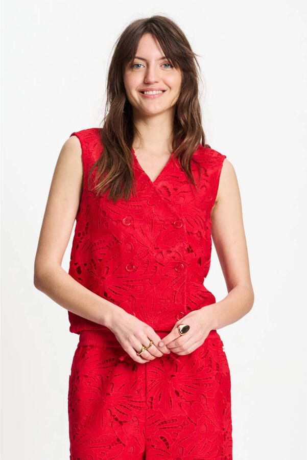 POM AMSTERDAM Dames Tops & T-shirts Top Lace Bloom Red Rood - Foto 5