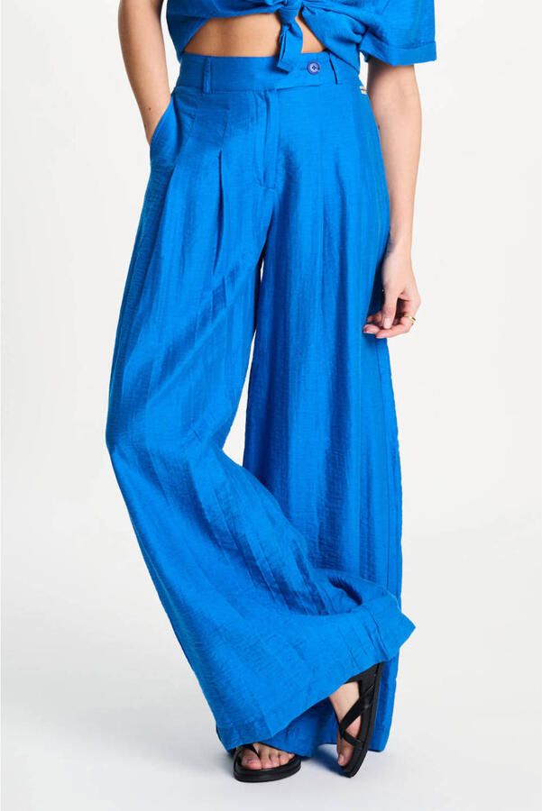 POM Amsterdam wide leg high waist broek blauw