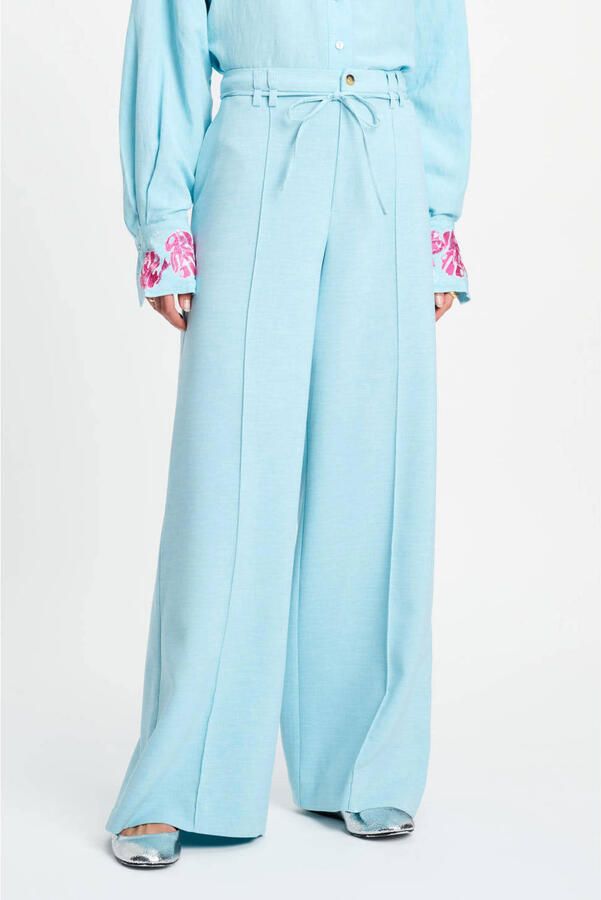 POM Amsterdam wide leg high waist broek lichtblauw