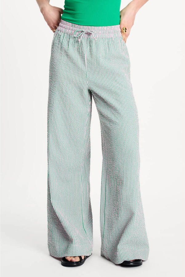 POM Amsterdam wide leg high waist broek met krijtstreep groen - Foto 5