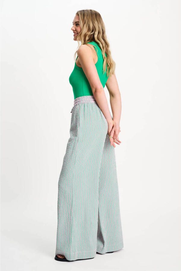 POM Amsterdam wide leg high waist broek met krijtstreep groen - Foto 7