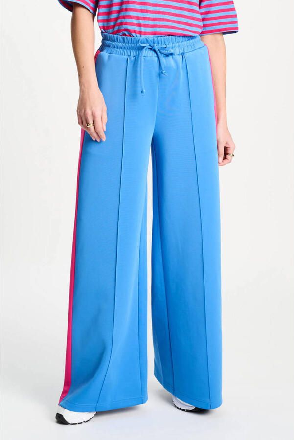 POM Amsterdam wide leg high waist gestreepte broek blauw
