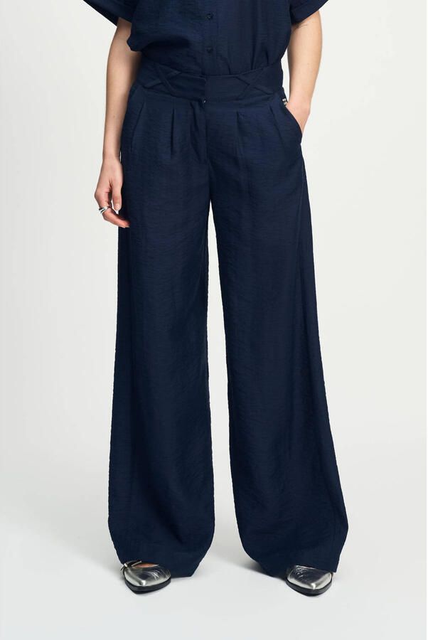 POM Amsterdam wide leg high waist pantalon donkerblauw - Foto 1
