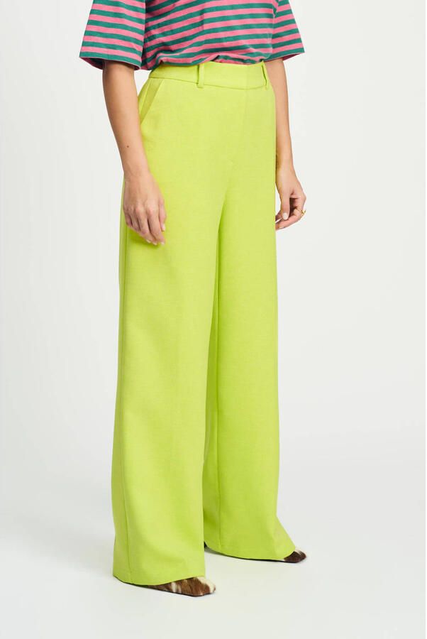 POM Amsterdam wide leg high waist pantalon limegroen