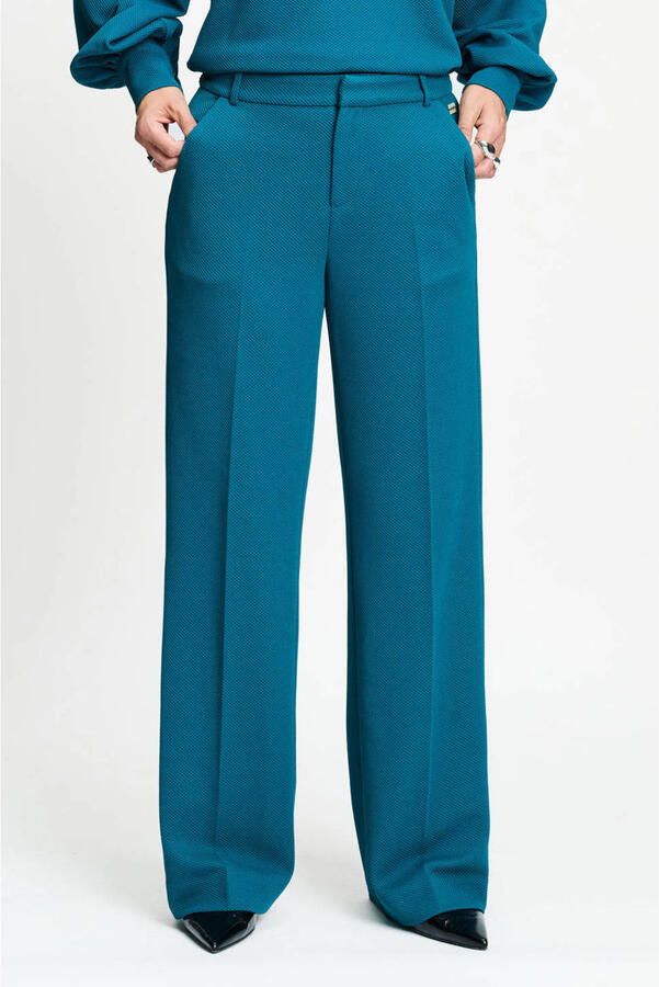 POM Amsterdam wide leg piqué broek petrol