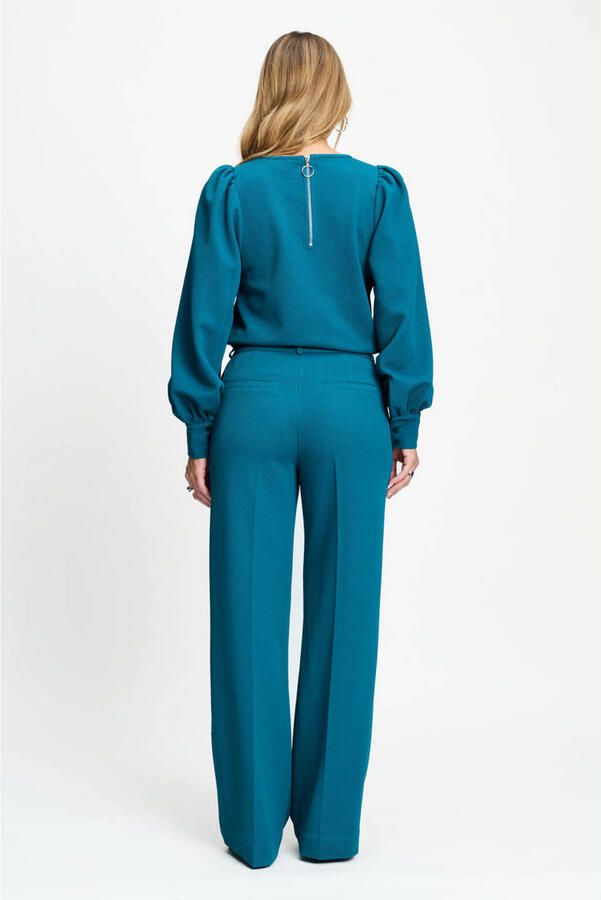 POM Amsterdam wide leg piqué broek petrol - Foto 2