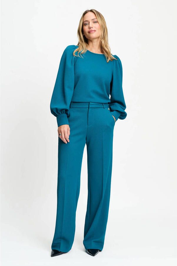 POM Amsterdam wide leg piqué broek petrol - Foto 3