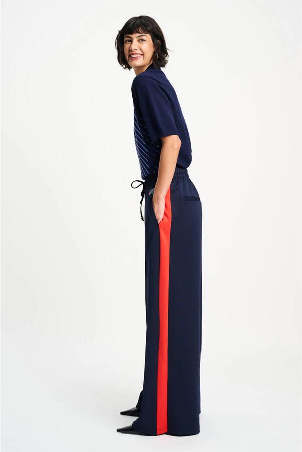 POM Amsterdam X Gwen van Poorten wide leg regular waist broek donkerblauw