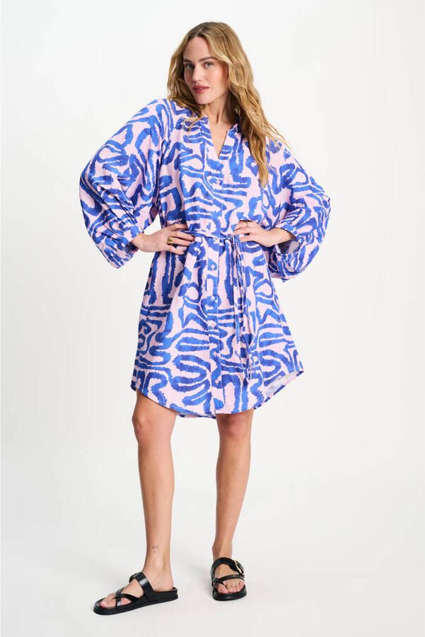 POM AMSTERDAM Dames Jurken Dress Waves Pink Linen Multi - Foto 5