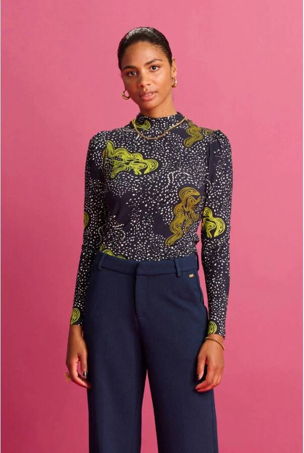 POM Amsterdam top met all over print donkerblauw