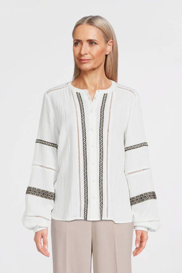 Poools geweven blouse ecru zwart