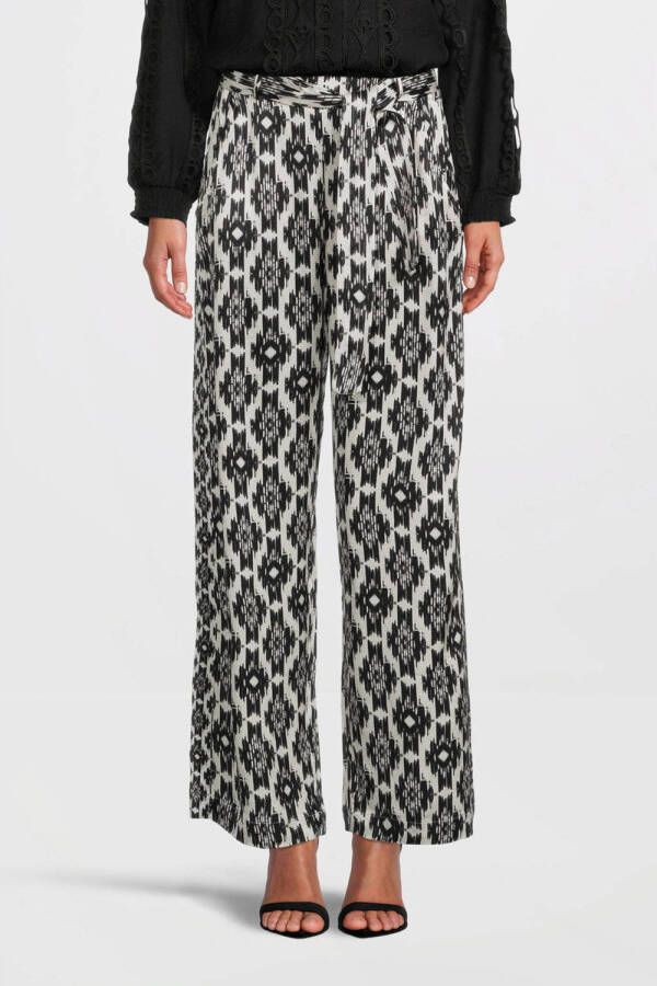 Poools loose fit broek met all over print zwart crème