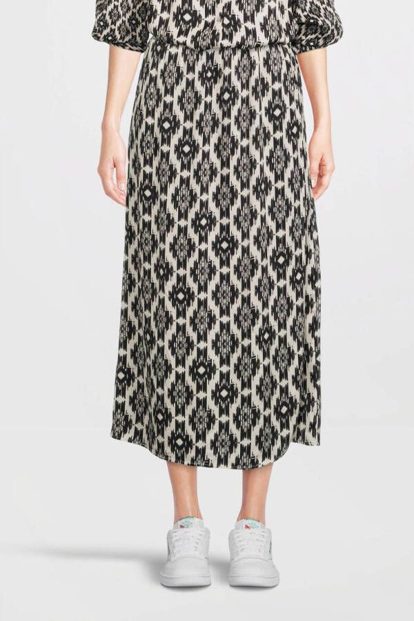 Poools midi rok met all over print zwart crème