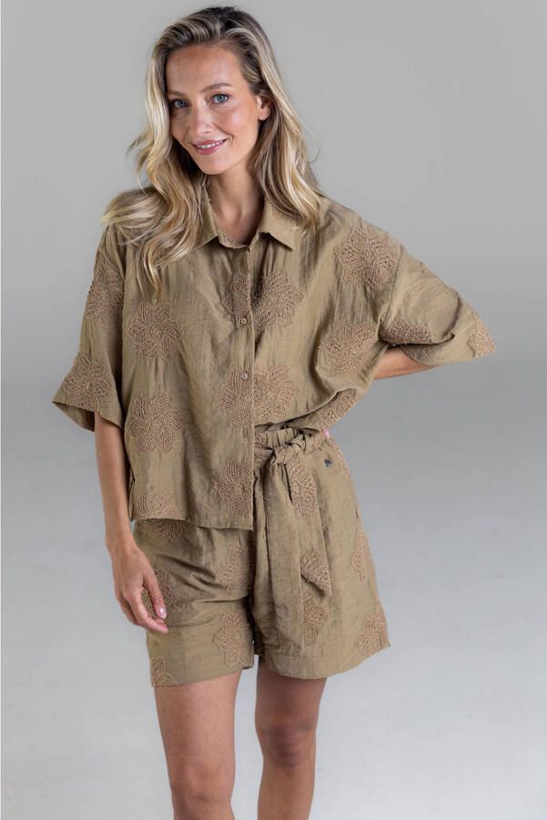 Poools blouse broderie bruin