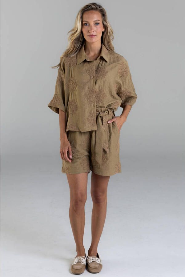Poools blouse broderie bruin - Foto 2