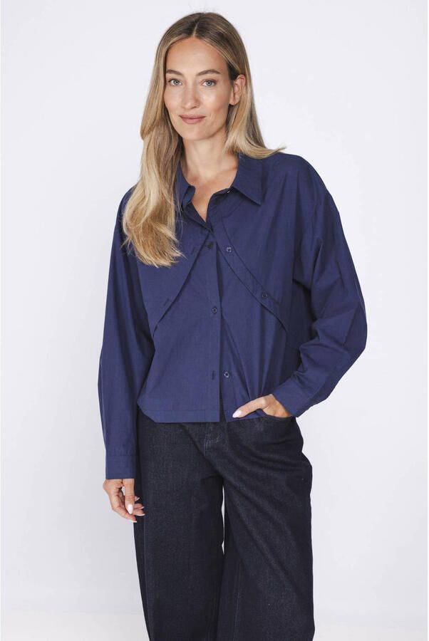 Poools blouse donkerblauw