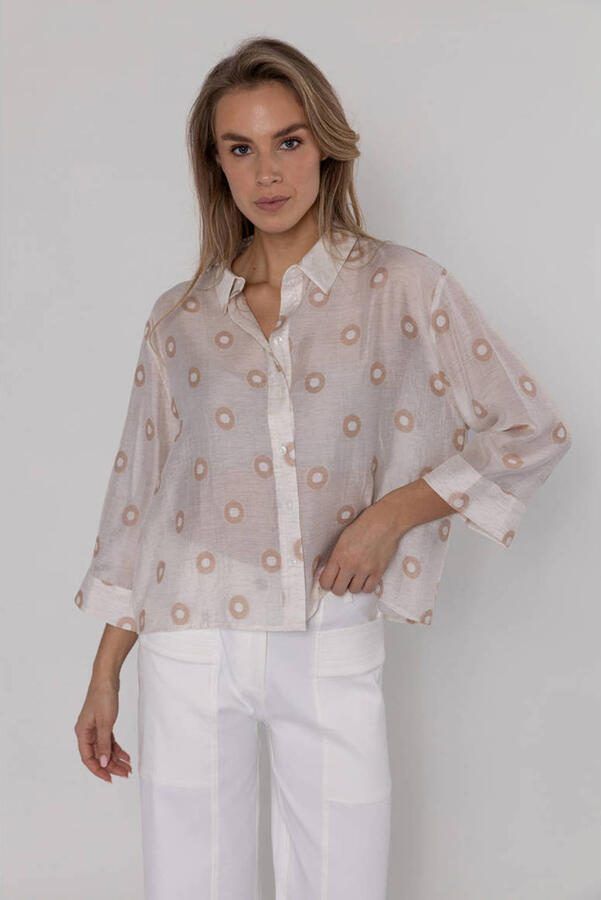 Poools blouse met stippen zalm