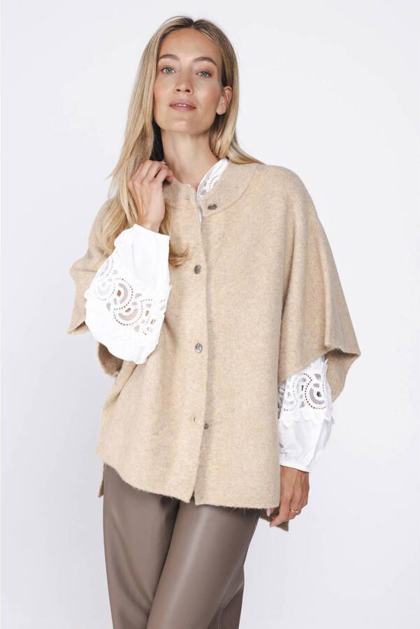 Poools gebreid kimono vest met wol beige