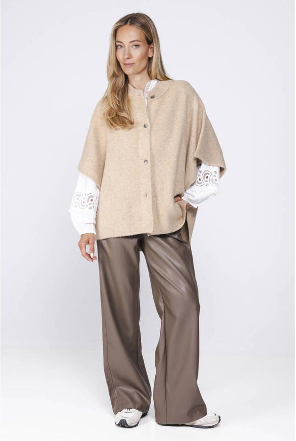 Poools gebreid kimono vest met wol beige - Foto 3