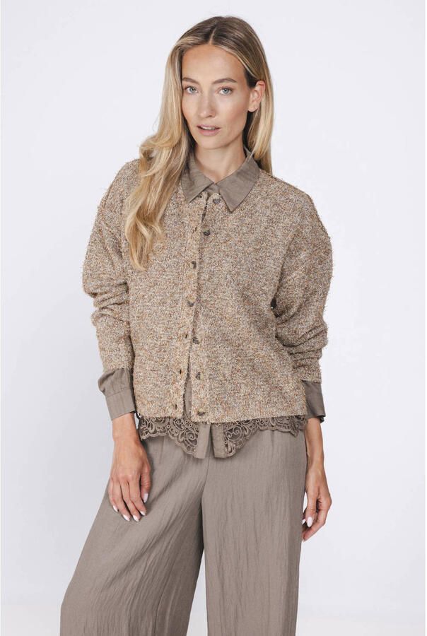 Poools gebreid vest met wol beige
