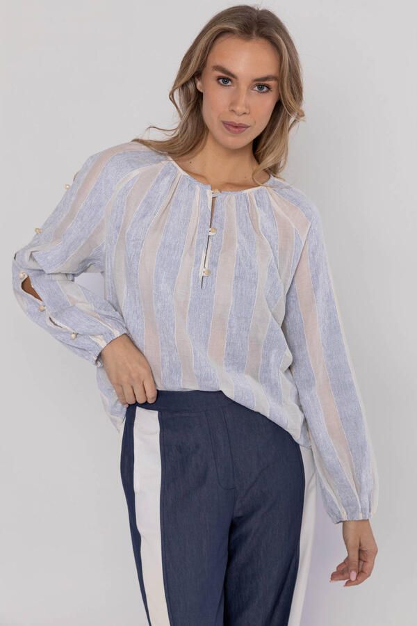 Poools gestreepte blouse lichtblauw