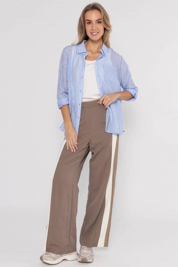 Poools gestreepte blouse met stippen lichtblauw