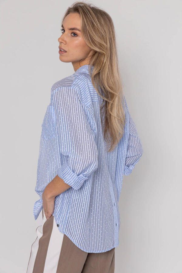 Poools gestreepte blouse met stippen lichtblauw - Foto 2