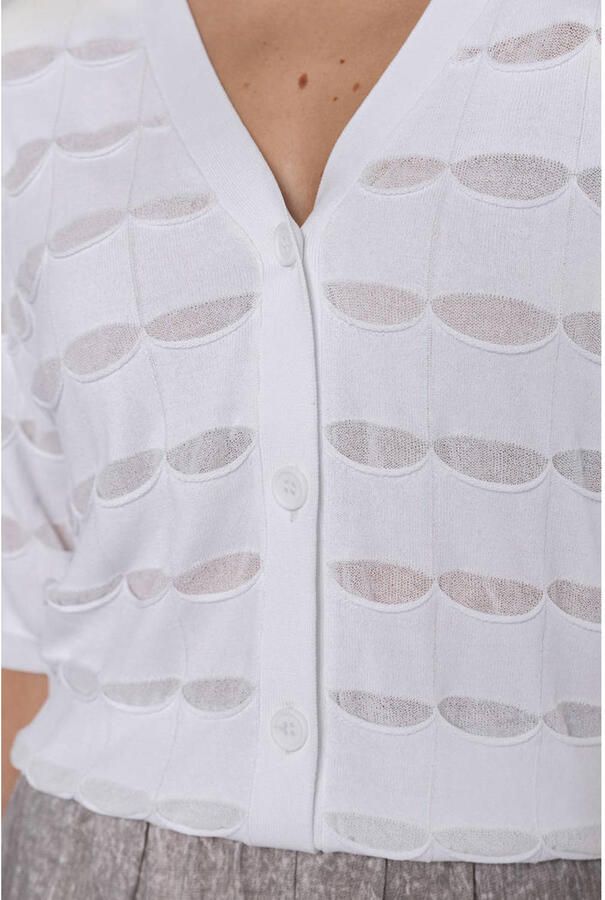 Poools gestreepte gebreid vest wit - Foto 2