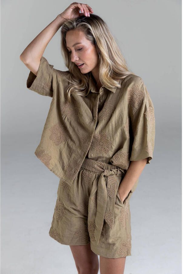 Poools high waist bermuda short broderie bruin