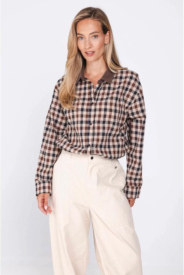 Poools geruite blouse bruin