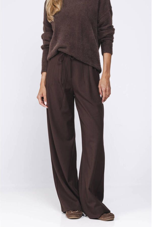 Poools zijden wide leg broek bruin