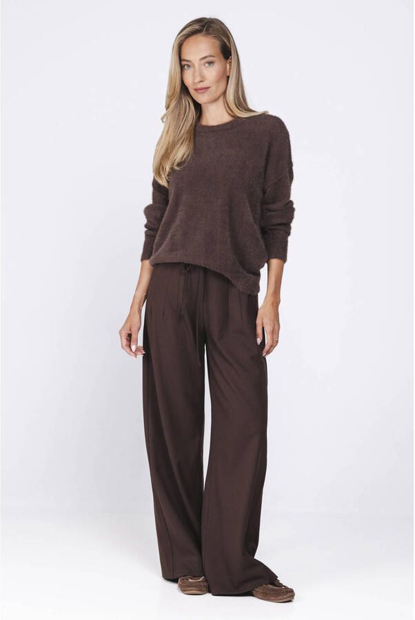 Poools zijden wide leg broek bruin - Foto 2