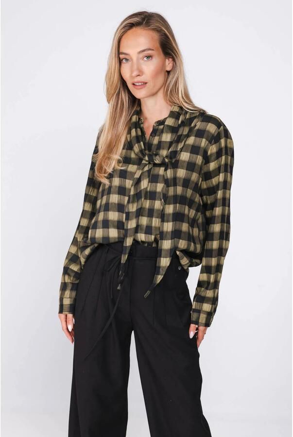 Poools geruite blouse zwart