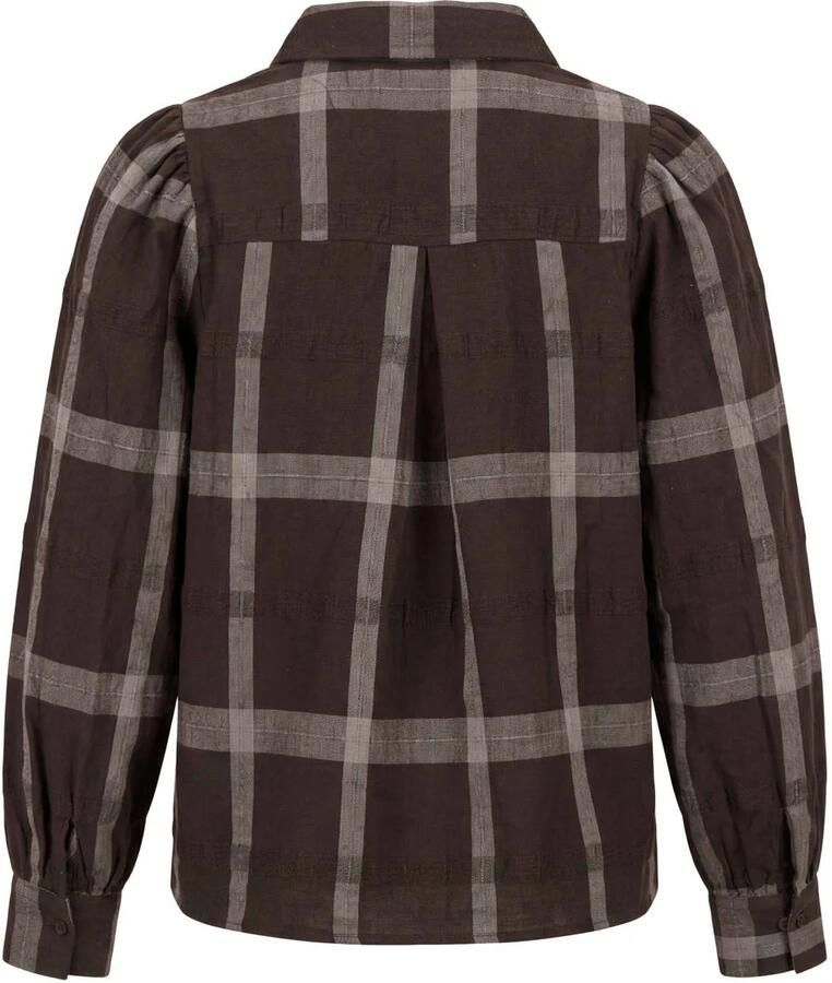 Poools geruite blouse met linnen bruin - Foto 2