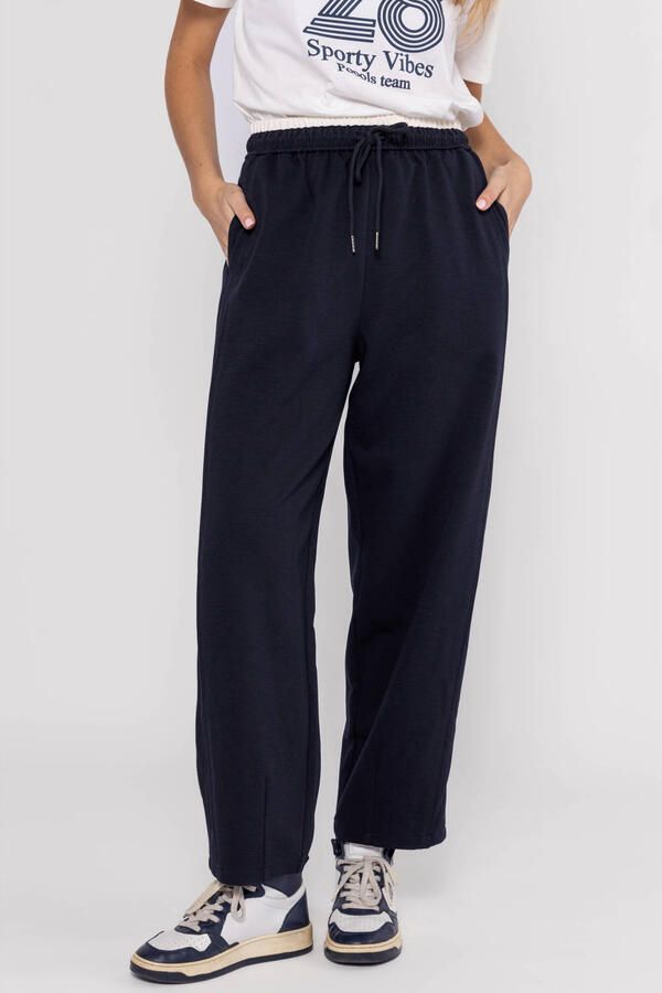 Poools jersey high waist casual broek donkerblauw