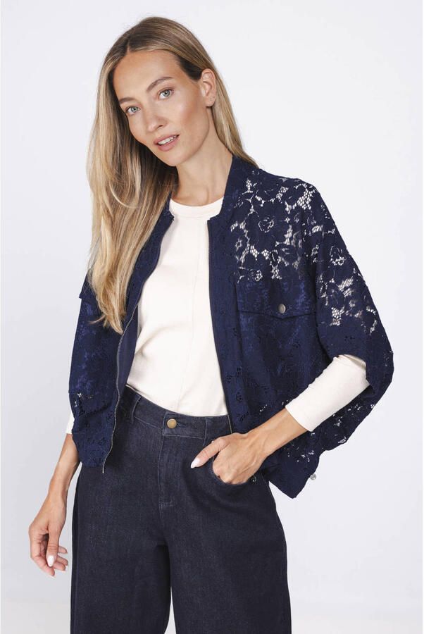 Poools kanten bomberjack donkerblauw