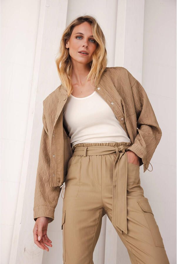 Poools regular waist cargo broek camel - Foto 1