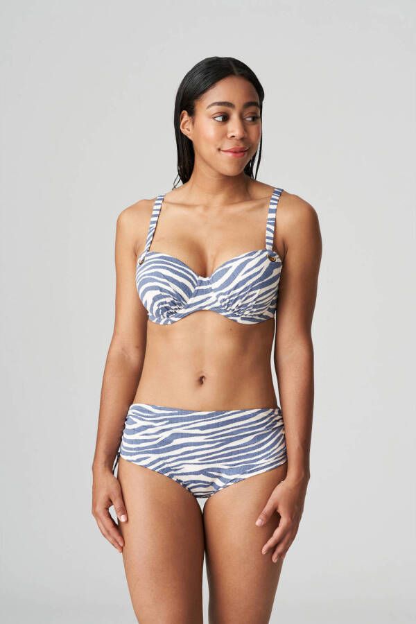 PrimaDonna high waist bikinibroekje Ravena met zebraprint blauw wit