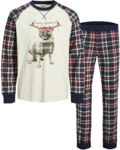 PRODUKT pyjama PKTGMS met kerst print donkerblauw rood ecru