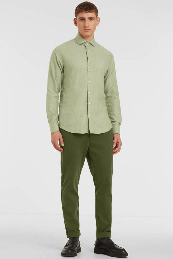 Profuomo gemêleerd regular fit strijkvrij overhemd green