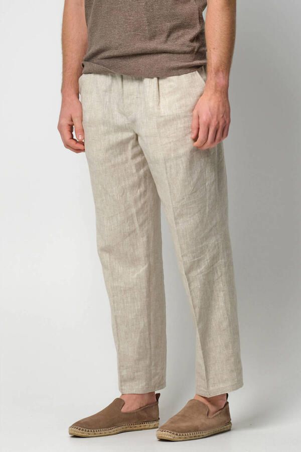 Profuomo casual broek met linnen beige
