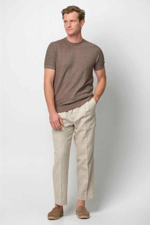 Profuomo casual broek met linnen beige - Foto 2