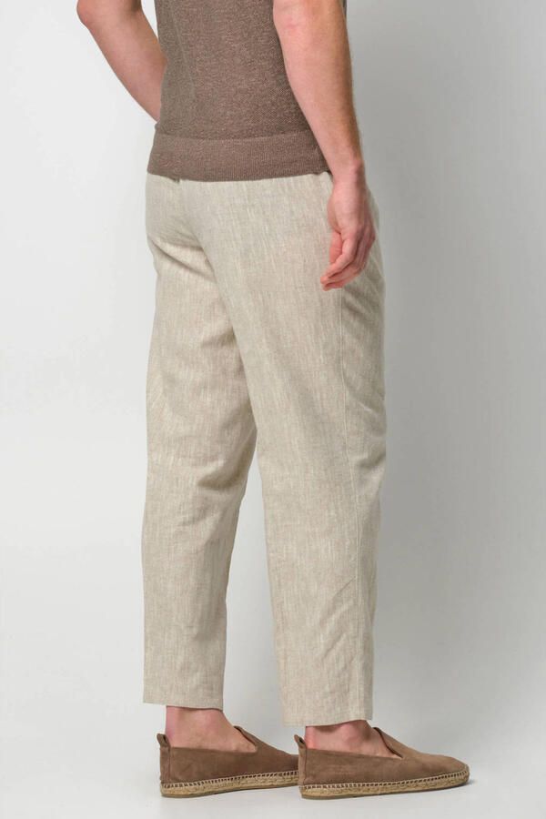 Profuomo casual broek met linnen beige - Foto 3