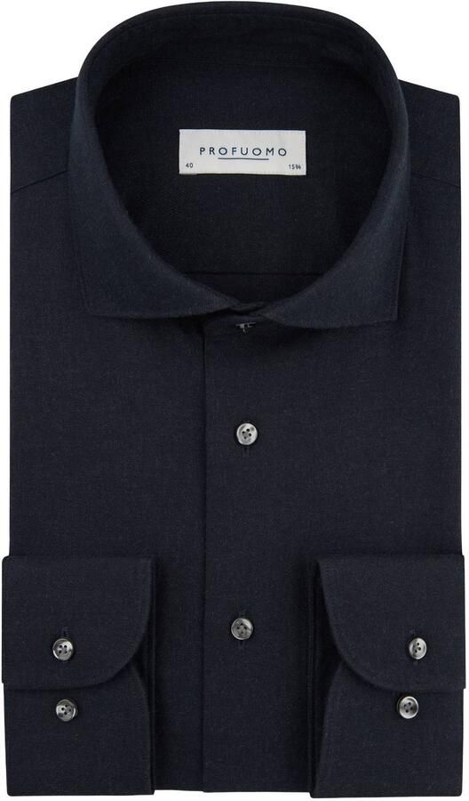 Profuomo Overhemd Lange Mouw Overhemd Brushed Twill Navy