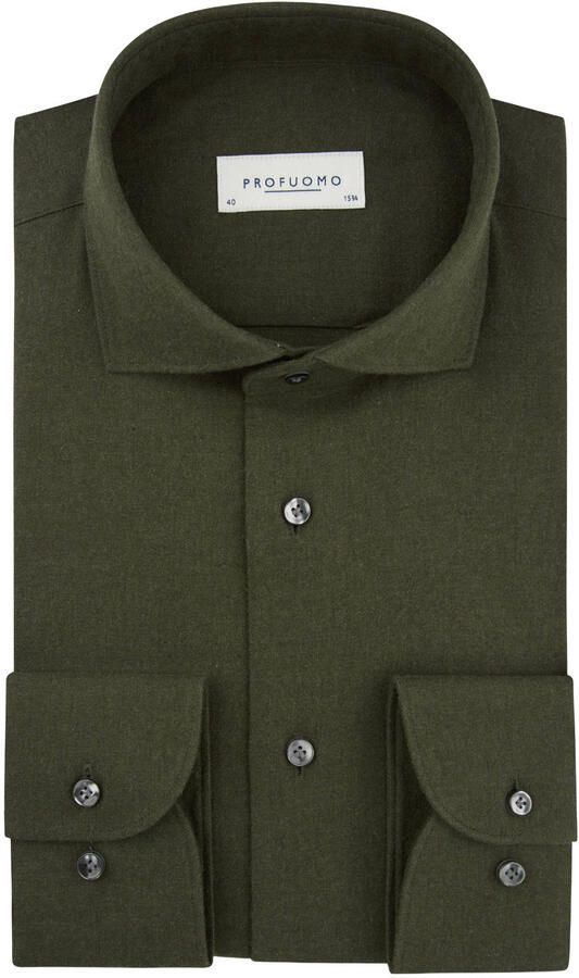 Profuomo Overhemd Lange Mouw Overhemd Brushed Twill Donkergroen