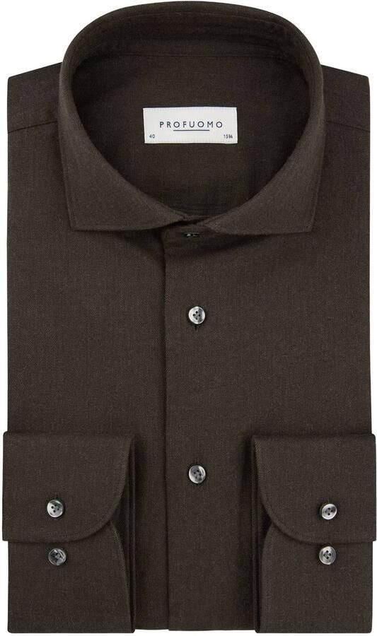 Profuomo CUTAWAY SF slim fit twill zakelijk overhemd donkerbruin