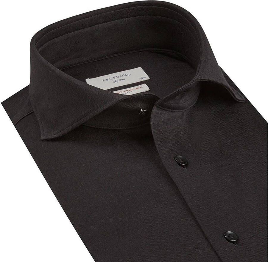 PROFUOMO Heren Overhemden Shirt X-cutaway Japanese Knitted Zwart - Foto 7
